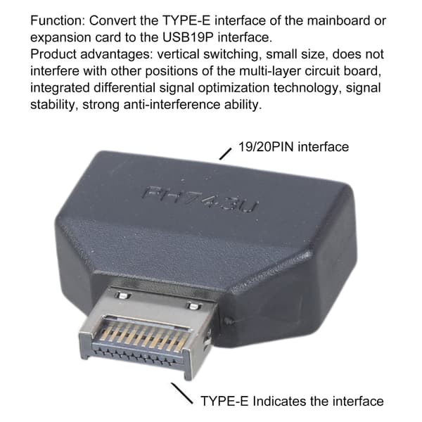 USB 3.0 19Pin 20Pin - USB C -otsikon sovitin, pystysuuntainen TypeE-muunnos