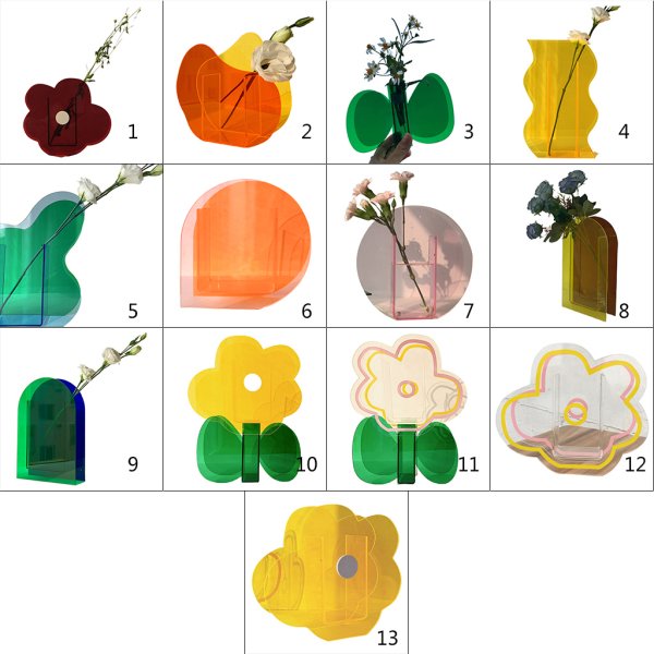 Färgglad akrylvas Transparent Blomsterarrangemang Ornament Modekonst Bordsskiva Dekoration Växter Box Hemmakontor 6