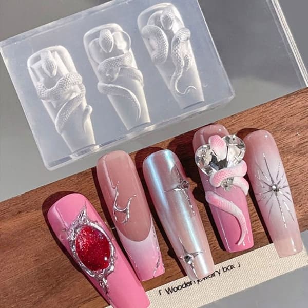 Trio 3D Orm Smycken Formar Flexibel Silikon För DIY Nagelberlock Dekoration