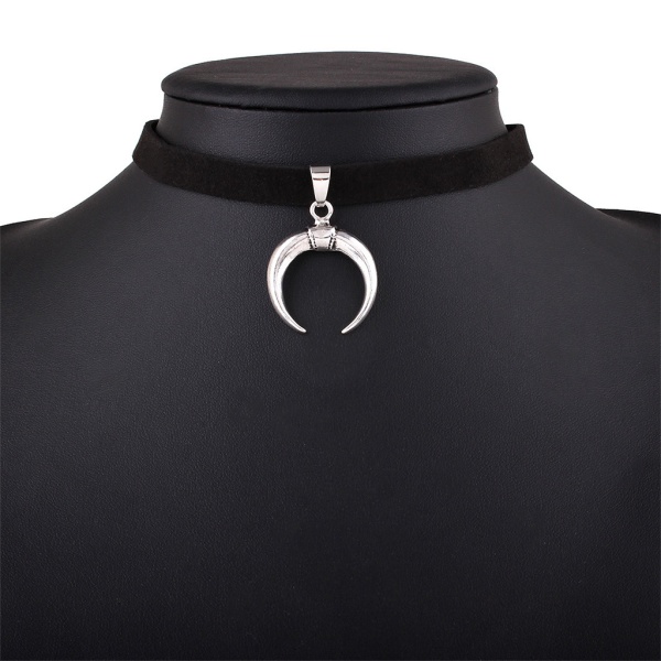 Svart PU sammetsband Choker halsband gotiska handgjorda Moon hänge sexig enkel