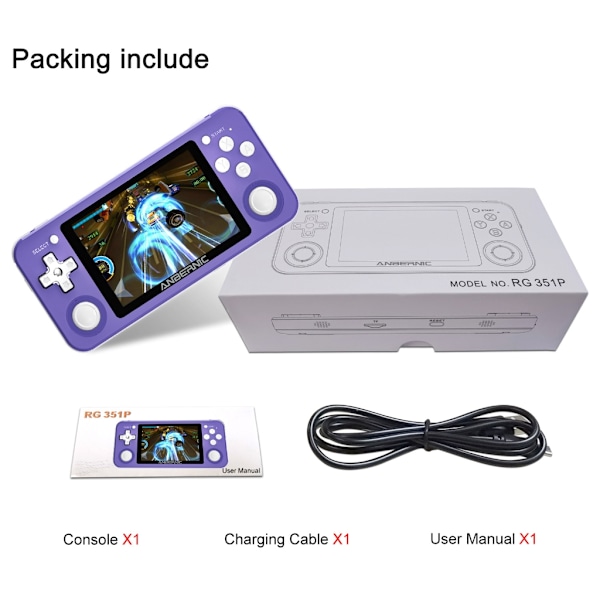 Retro videospelskonsol för barn Vuxna Inbyggd 2000-spel 3,5-tums skärm Spelkonsol Stöd för USB -laddning Purple