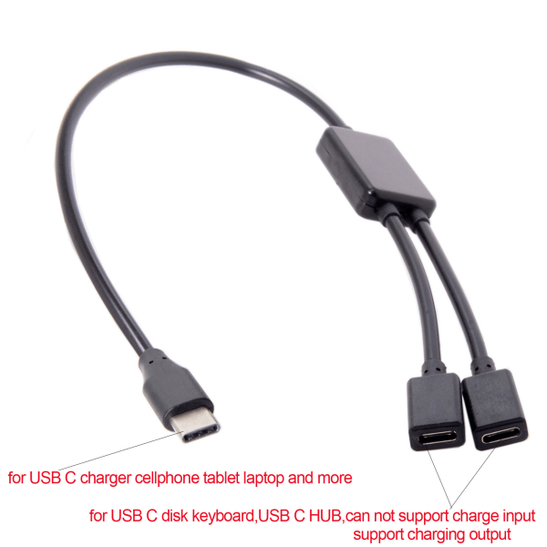 USB C Hane till Dual USB C Hona Splitter Hub Convter Adapter Kabelkontakt för USB C PD Laddare Powerbanks Bärbar PC