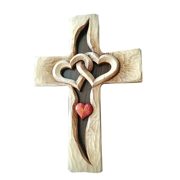 Snidade träkorn akryl för kors sammanflätade hjärtan katolska gåva väggdekor Red heart