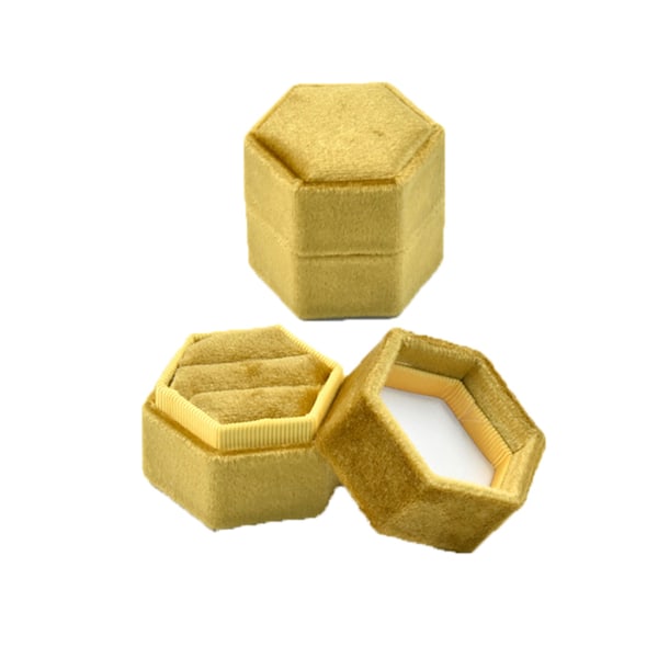 Hexagon Velvet Ring Box Dubbel Ring Display Hållare med avtagbart lock Ring Box Hållare för bröllopsceremoni (vinröd) null - G86