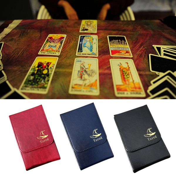 Tarot i PU-läder för case Containersamling Stor kapacitet Tarotkort Box Brädspelskort Sleeve Tarotkorthållare Black