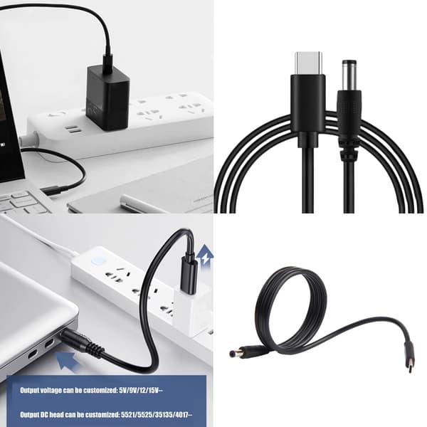 USB C til DC5.5x2.1mm 12V Strømkabel til PD Opladningsadapter til Laptop