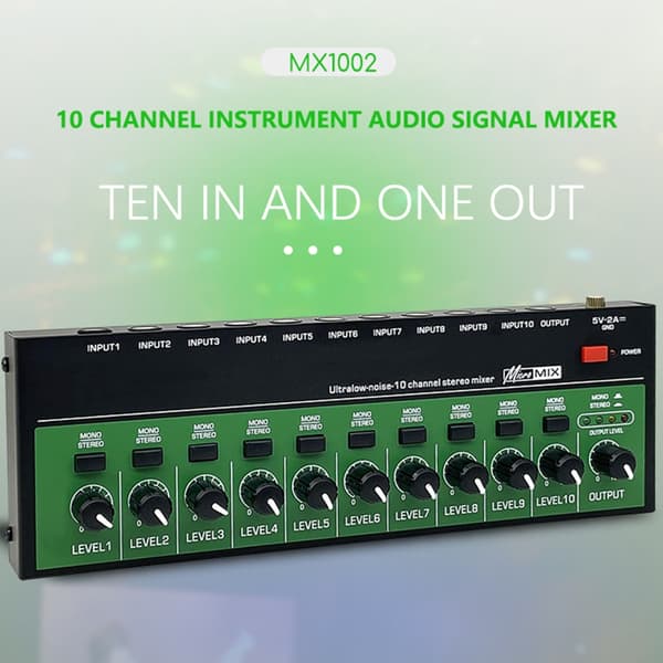 Lydmixer 10-kanals stereomixer til studie- og live-lydapplikationer