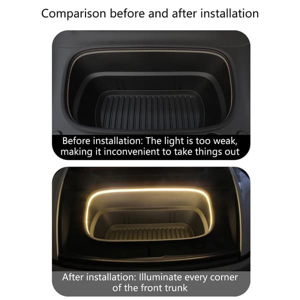 Vanntett LED-stripe for bagasjerom, fleksibel, enkel pluggforbindelse for /MY For Model 3