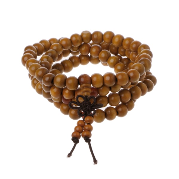 Naturligt sandelträ buddhistiska bönearmband 8 mm pärlor Armband 108 träpärlor Meditationsarmband present för män kvinnor Yellow