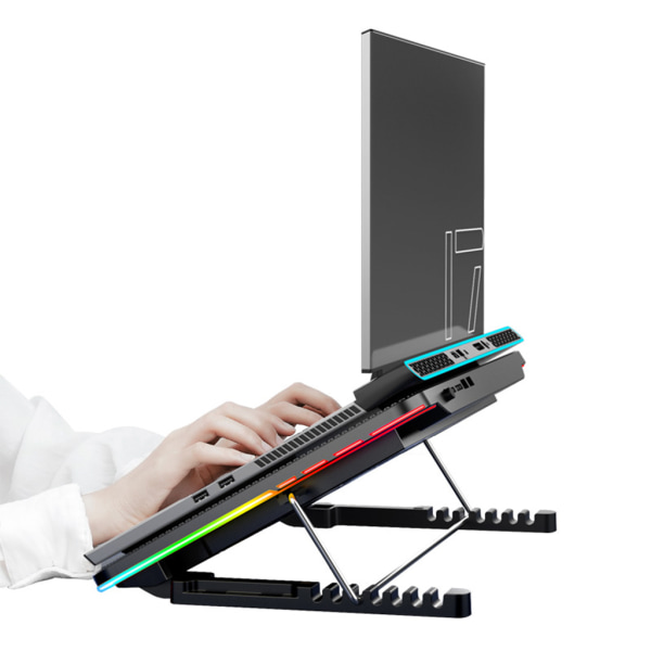 Coolcold RGB Gaming Bärbar datorkylare 10-17 tums sexfläkt kylbygel med LED-skärm Notebook Cool Stand Två USB portar