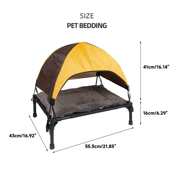 Upphöjd hundsäng utomhus med löstagbar baldakin-skuggtält Kylning Camping förhöjd hundsäng Portabelt litet hundtält B