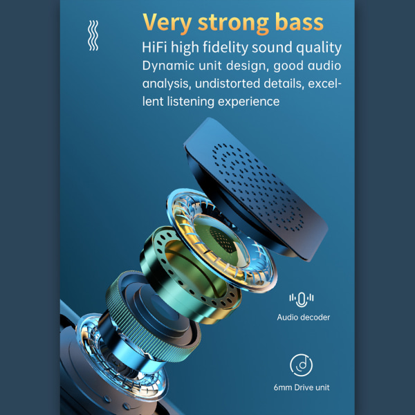 Bluetooth-kompatibel 5.0 In-Ear Sport Professionell Spelhörlurar Stereoljud Hörlurar Ficklampa Trådlös högtalare
