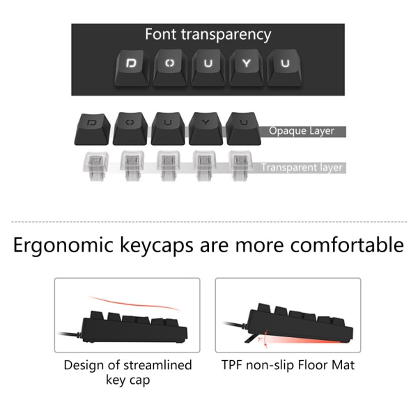 104Key USB trådbundet mekaniskt speltangentbord med RGB-bakgrundsbelysning upplyst tangentbord för stationär bärbar dator för Windows XP/Wi Black