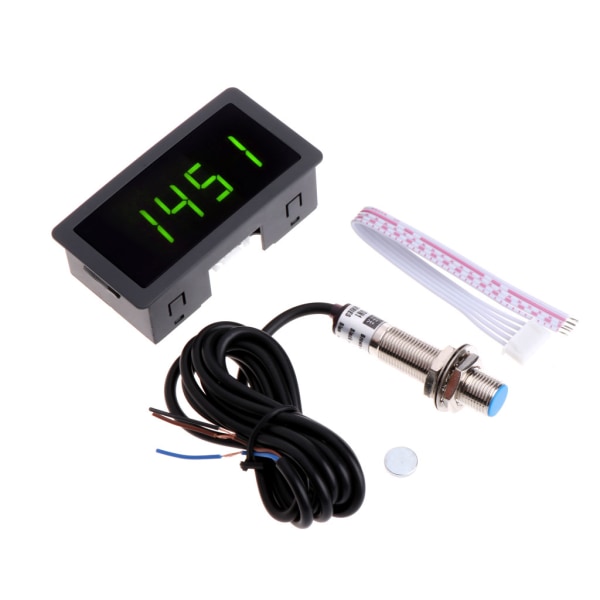 4 Digital LED Varvräknare RPM Hastighetsmätare+Induktiv Givare 12V 9999RPM för Svarv/Gräsklippare/CNC/Fjäder Hög Precision