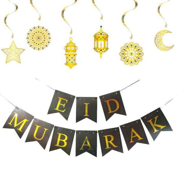 Eid Mubarak spiral hängande prydnadsföremål 6 st guld swirl för banner hänge