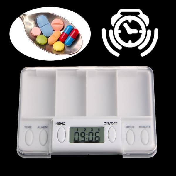 Pillepåmindelse Medicin Alarm Timer Elektronisk Æske til Etui Organizer 4 Rum