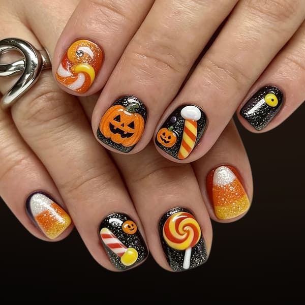 Halloween Press Ons Reflekterande Pumpaset för Höstkostymlooker