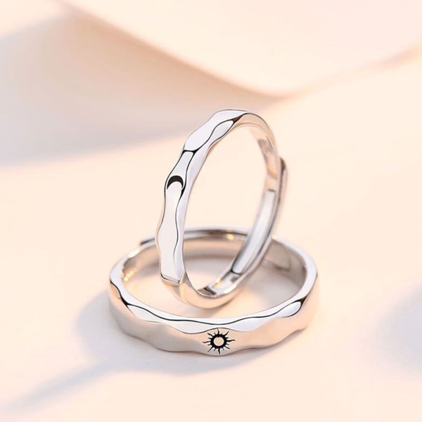 1 par par ringar för Sun Moon Lover Ringar Set Silver Öppna Finger Ring Justerbar Matchande Löfte Ringar Smycken Presenter null - B