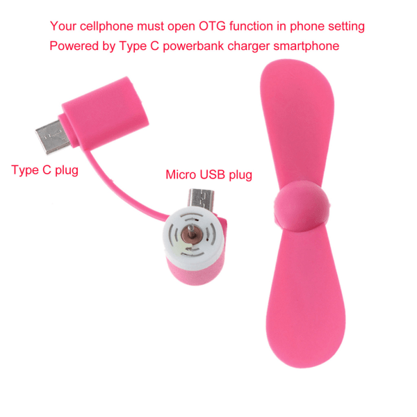 Mini Cute USB Fläktkylare Typ C Löstagbar USB-C-prylar Låg power för Power PC Bärbar datorkylare Pink