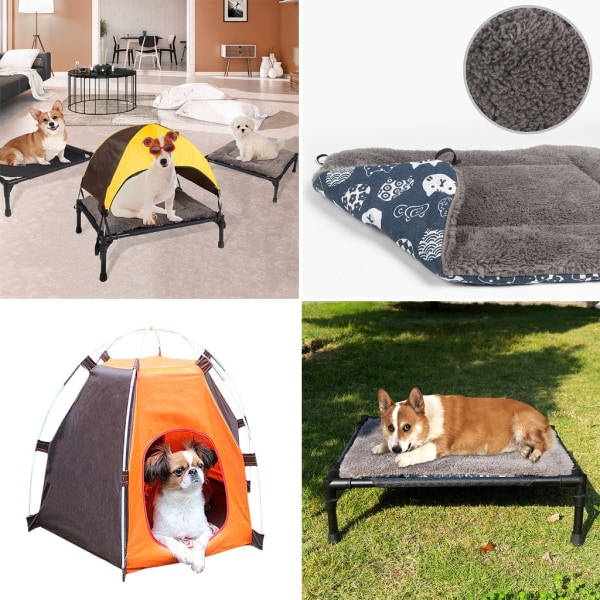 Upphöjd hundsäng utomhus med löstagbar baldakin-skuggtält Kylning Camping förhöjd hundsäng Portabelt litet hundtält C