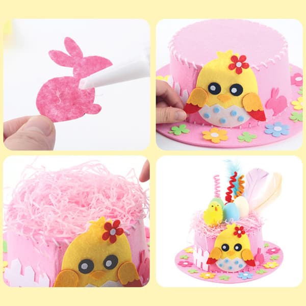 Barn DIY Easter Non Woven Stoff Hat Kit Bunny Egg Material Kit Handgjord Orange