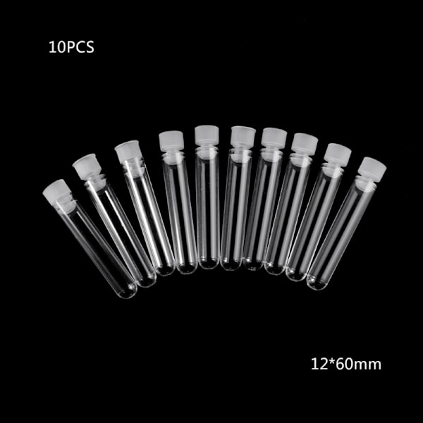 Ympäristöystävälliset kirkkaat koeputket kansilla 12x60mm Vial Säilytysastia Koeputket laboratorioon korkeakouluun kouluun 10KPL