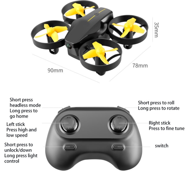 Mini drone med kamera för barn nybörjare vuxen, handmanövrerad/WiFi-fjärrkontroll Black Standard Edition