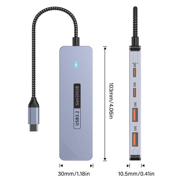 USB C Aluminium 10Gbps Dataöverföring 2x Typ C+2x USB Multifunktionell Adapter