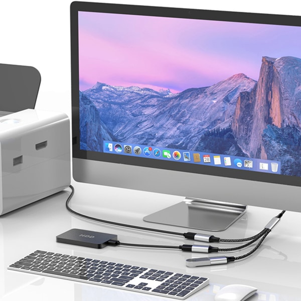 USB C Hub 3 i 1 Typ C USB2.0 Adapter Splitter med 60W power OTG-port Snabb dataöverföring och laddning 2 Type C 1 USB