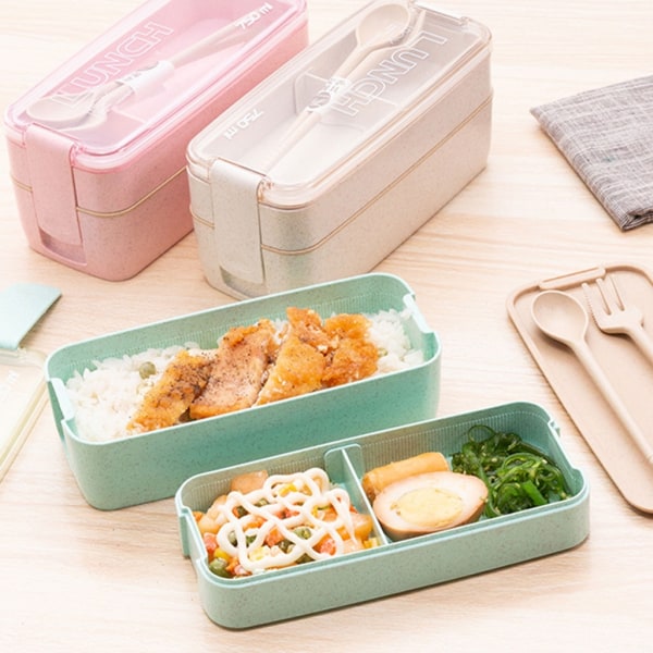 Läcksäker Bento Box Lunchbehållare med stor kapacitet med fack Bärbar dubbellagers Lunchbox för vuxen, student Green