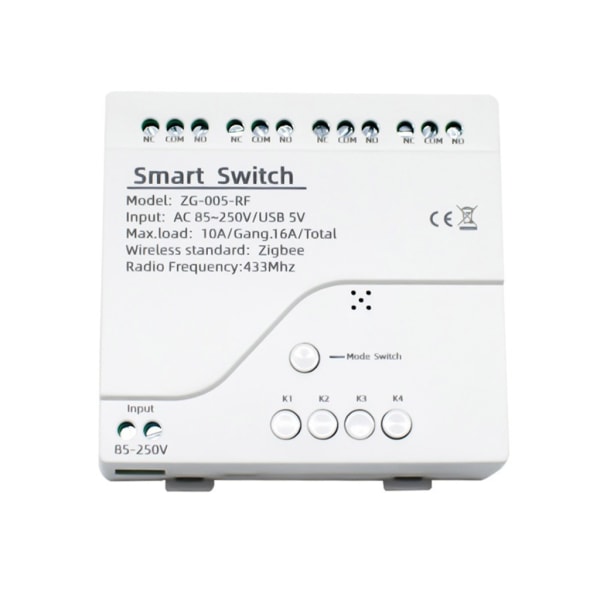 ZG-005-RF Tuya Smart 4CH RF433 Switch Modules WiFi Fjärrkontroll Trådlös Switch Panel Röststyrning för hushållsapparater