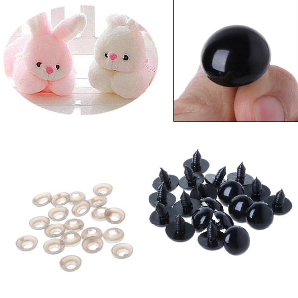 20 st 6-20 mm svarta plastsäkerhetsögon för nallebjörn/dockor/leksaksdjur/tovning