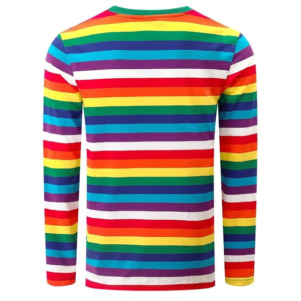 Stribet langærmet T-shirt med rund hals til mænd, basic afslappet top Multi 2XL