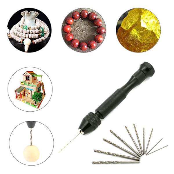 1 set epoxistålstift skruvskruv handborr med 10 borrskär manuell hantverksminiborr för Sharp HSS Micro Mini spiralborr Bi