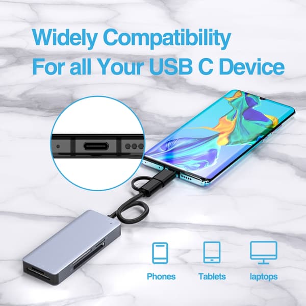 USB C USB3.0 Kortleser 5 i 1 Minnekortleseradapter for MS USB3.0
