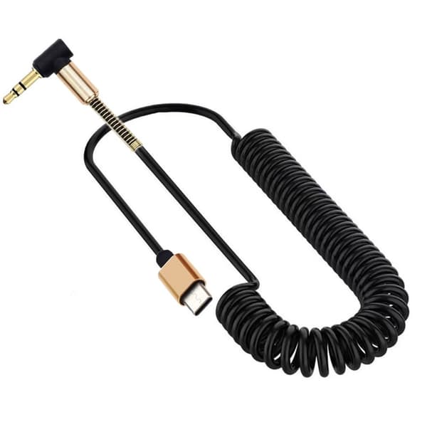 USB C til 3,5 mm spirallydskabel bilstereoledning 1,8 meter forlængerkabel