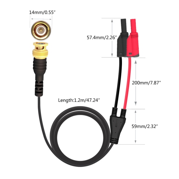 Koaxialkabel BNC hane till dubbel- 4 mm bananplugg Stapelbar testledningssond för oscilloskop 120 cm kabelmotstånd 50Ω