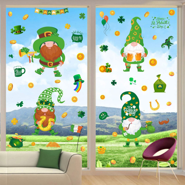 Patrick's Day Wall Sticker Clover Gnome Window Clings Decals Irish Sticker Decor D