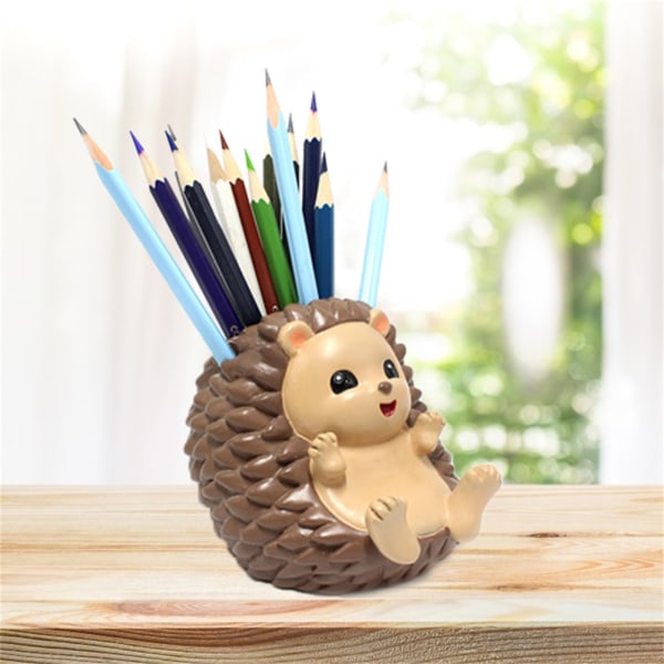 Hedgehog Pen Cup med telefonställ Harts Pennhållare Dekorativ Blyertskopp Kontorsskrivbordsprydnad för Student Kvinnor Män Present