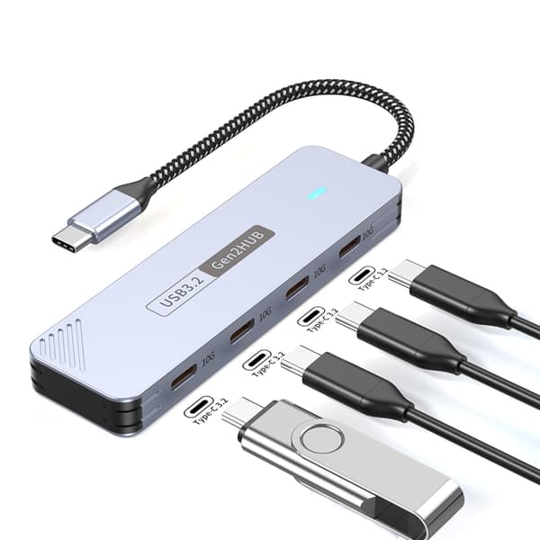 USB C-splitter i aluminiumlegering, 4 portar, 10 Gbps snabb hastighet för digitala enheter