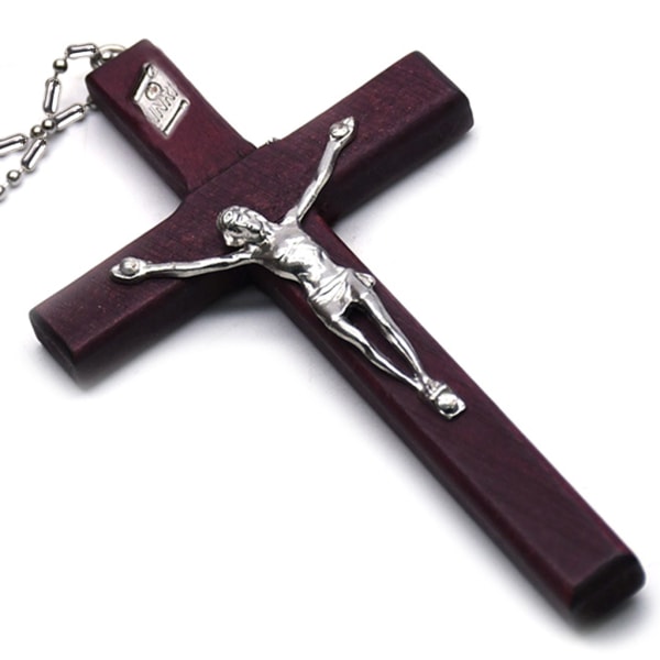 Träreligiös Jesus för korshalsband Christian Crucifix Pendent Chain Jewel