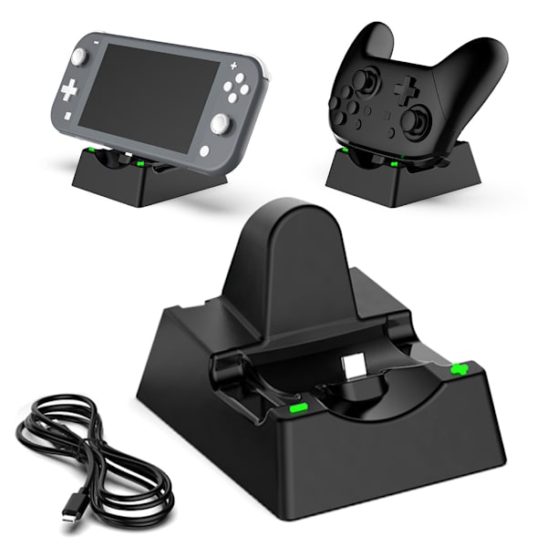 Laddningsdocka för Switch/Lite/Joy-Con/ PRO Compact Charger Stand Station med LED-indikator och typ C laddningskabel
