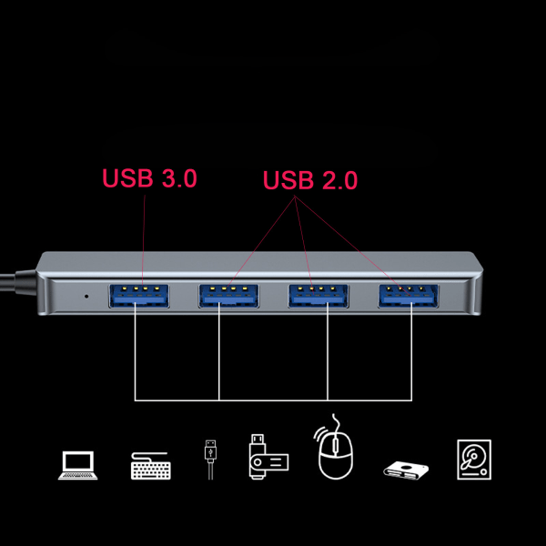 1x3.0+3x2.0 USB -hubb med 4 portar förlängd kabel Slim portabel USB 3.0 splitter för Windows systemdator USB3.0 model