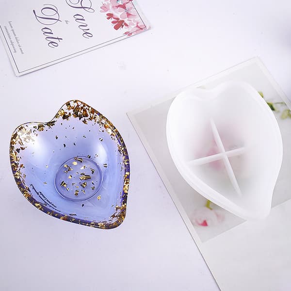 Blomsterbladfat Silikonform Hjerteformet Godteriskål Resin Form Støpeform
