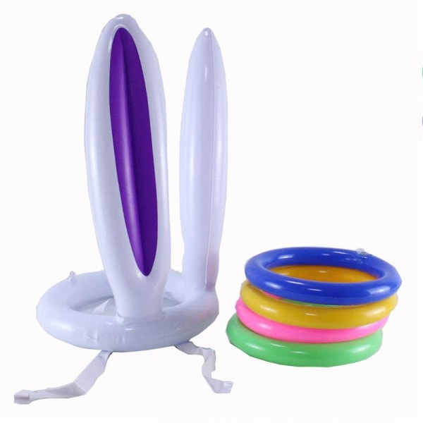 Påsk Uppblåsbar Bunny Ear Ring Toss Game Kit Inflationshandhållen pump Purple