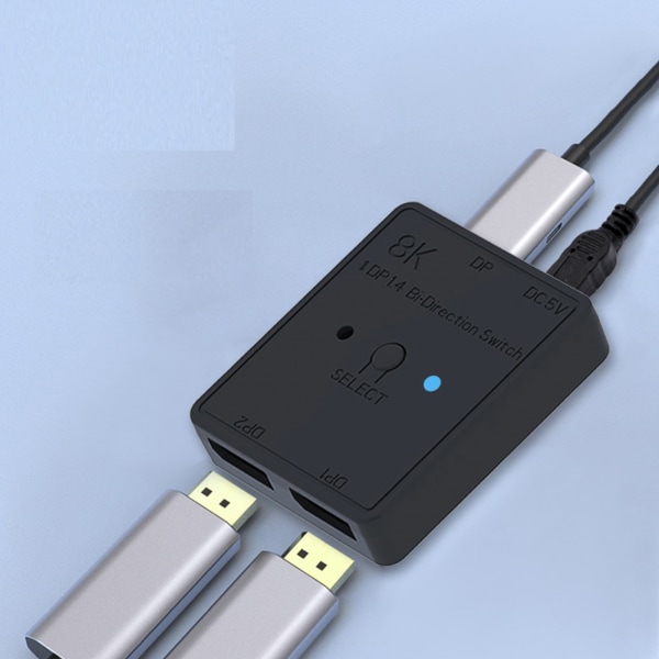 DisplayPort 1.4 Bi-Direction Switch Splitter 1x2 eller 2x1 DP KVM 8K@30Hz 4K@120Hz för Multiple Source Displays Switcher