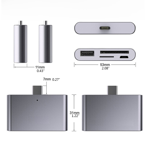 Typ C minneskortläsare Hub USB 3.0 Dockningsstation USB C OTG Adapter Universal OTG SD SDHC TF Adapter för Smartphone Silver