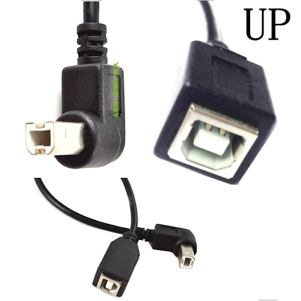 USB 2.0 Typ-B skrivarkabel USB B hona till typ-B hane (90 grader UPP/NER/Höger/vänster vinkel) Kort förlängningskabel Left