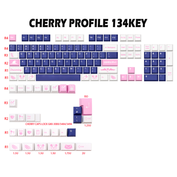 134 nycklar/ set Dreaming Girl Theme Japansk/Engelsk PBT Dye Subbed Cherry Keycap För MX Switch Mekaniskt tangentbord Keycap Japanese