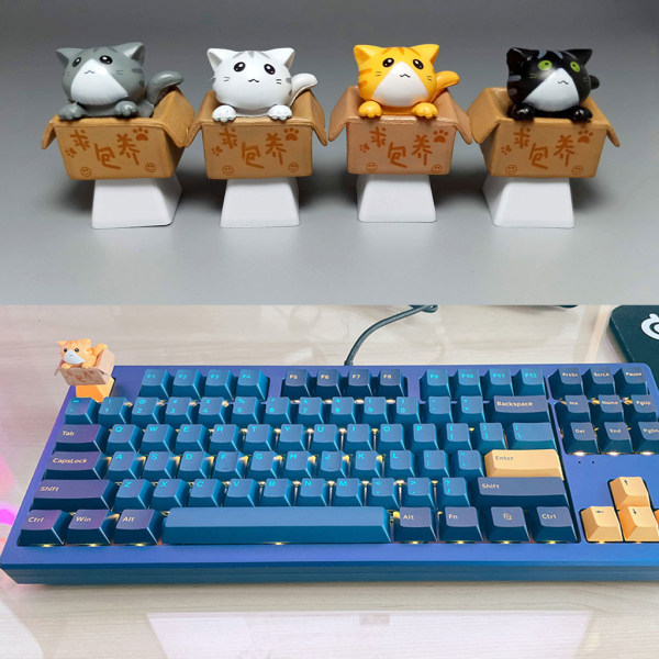 1st PBT Custom Cartoon Anime for Cat Keycap Botten Bakgrundsbelysta Keycaps OEM Profil för DIY Mekaniskt Tangentbord Barn Gi White